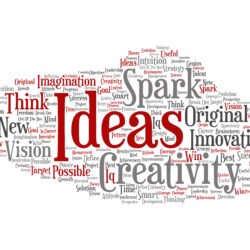 Creative new ideas brainstorming round word cloud